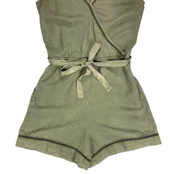 Anthropologie Cloth & Stone Romper Womens S Green Burlingame Wrap Beachy Jumper - Picture 4 of 16
